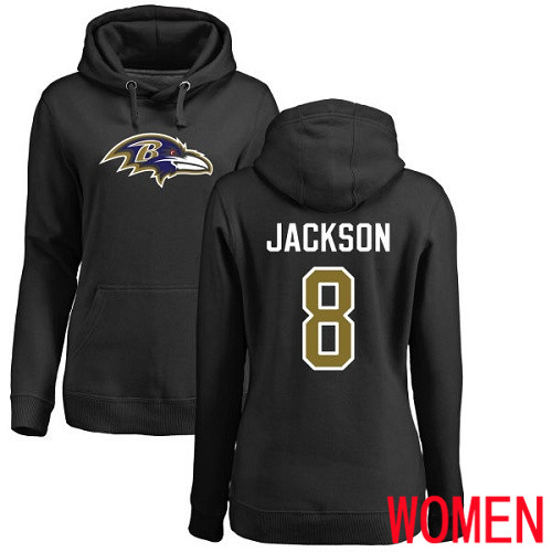 Baltimore Ravens Black Women Lamar Jackson Name and Number Logo NFL Football #8 Pullover Hoodie Sweatshirt